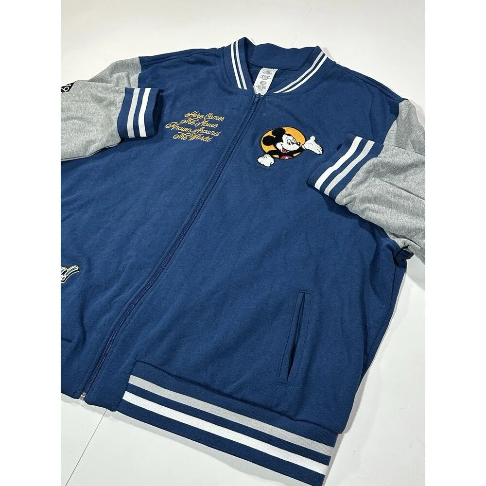Mickey Mouse Disney Varsity Letterman Authentic Jacket Unisex Navy Gray Size 3XL